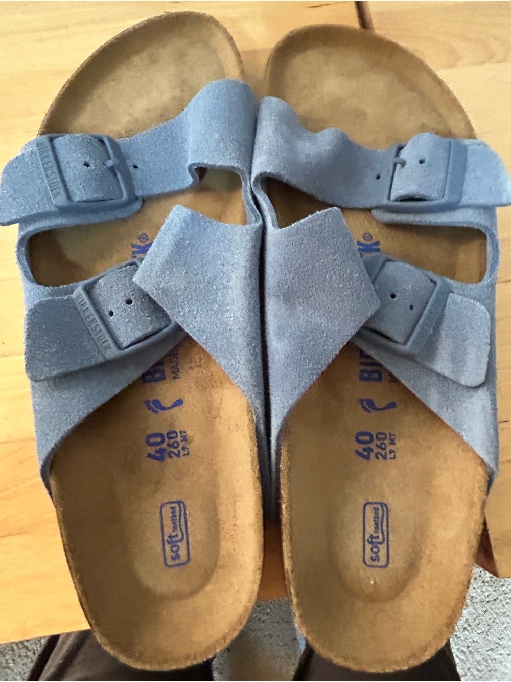 Birkenstock Arizona Softbed Women’s Light Blue Suede Sandals - Size 40(9-9.5)